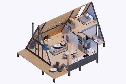 Modern A Frame Cabin House, 28ft by 30ft, 650 sq. ft